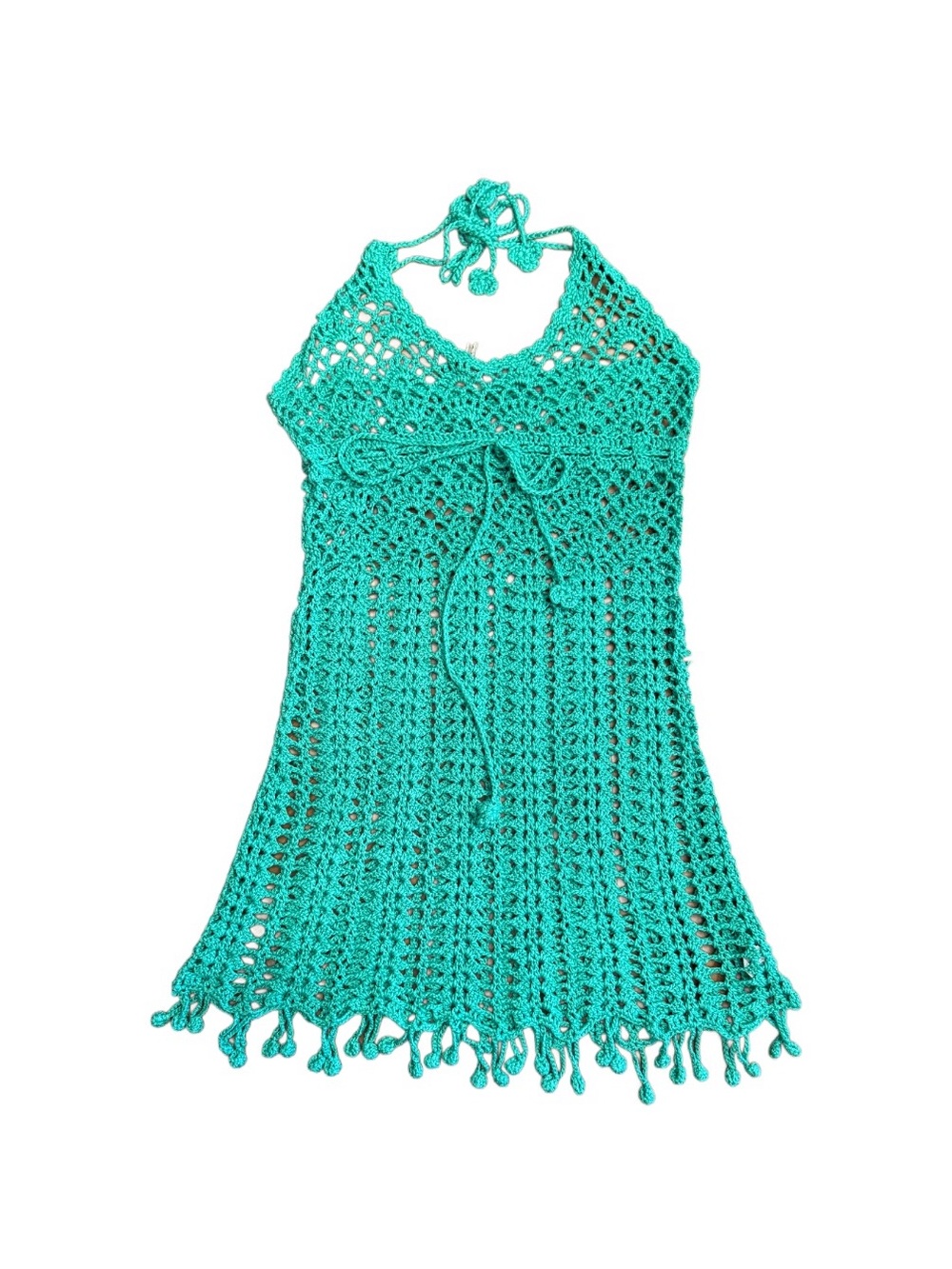 Ya Los Angeles SWIM Beachwear Green Crochet Halter Cover Up Mini Dress Sz Small